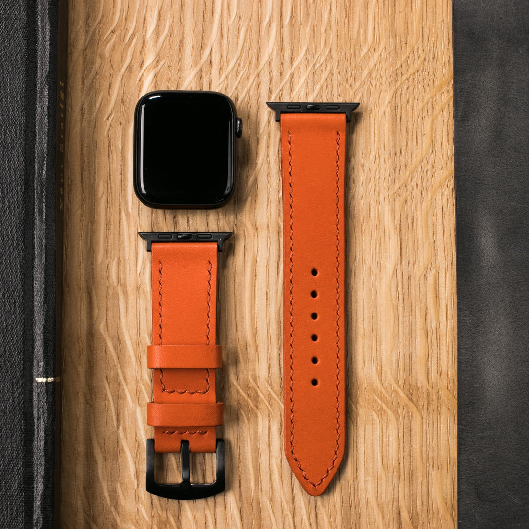 Roarstraps el yapımı deri apple watch kayışı, şık turuncu rengi ile akıllı saatlerinizi tamamlar