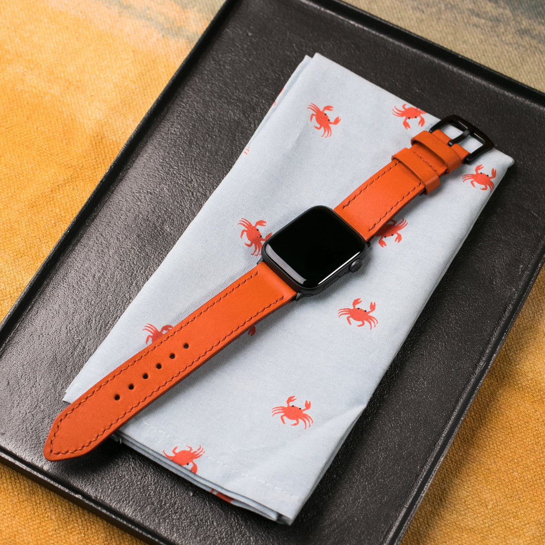 Roarstraps el yapımı deri apple watch kayışı, canlı turuncu renk ve şık tasarıma sahip