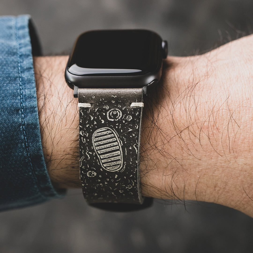 Silver Moon - Tek Kat Deri Apple Watch Kordon - Antik Gri - Leather Strap