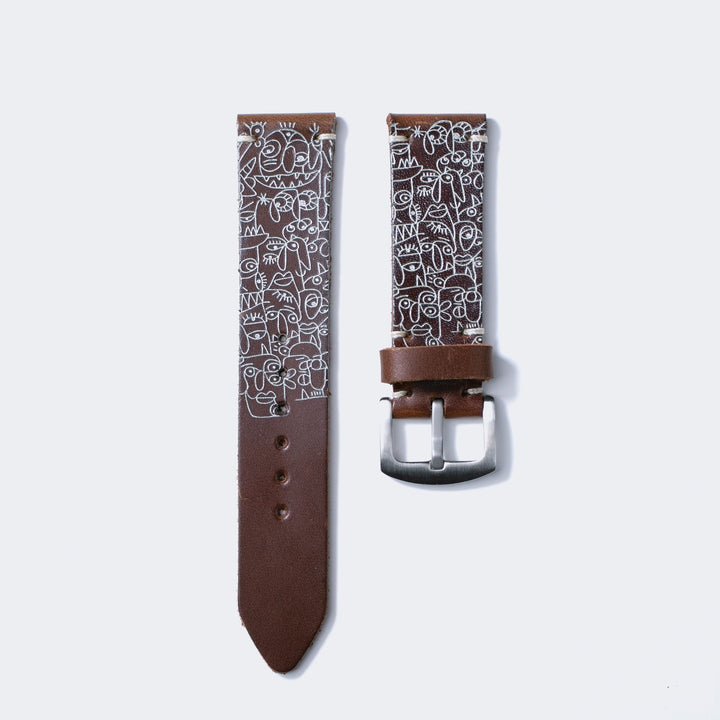 Roarstraps el yapımı deri saat kayışı, özgün desenli ve kaliteli malzemeden yapılmış