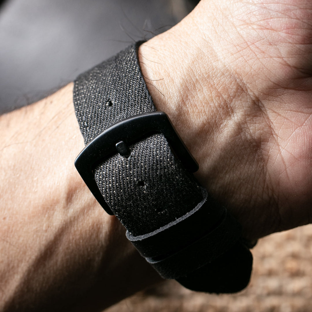 Roarstraps siyah el yapımı apple watch kot saat kayışı, şık ve dayanıklı tasarım