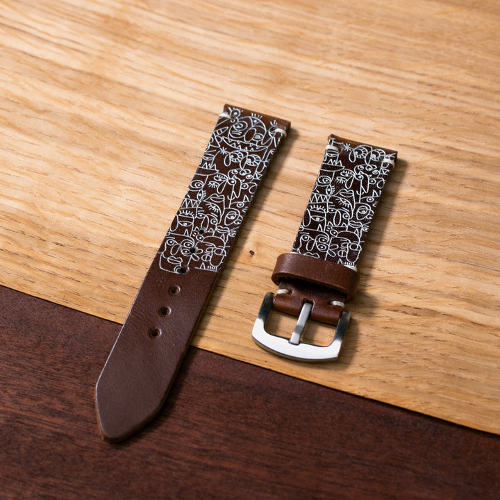 Roarstraps el yapımı deri saat kayışı, özgün desenler ile şık bir tasarıma sahip