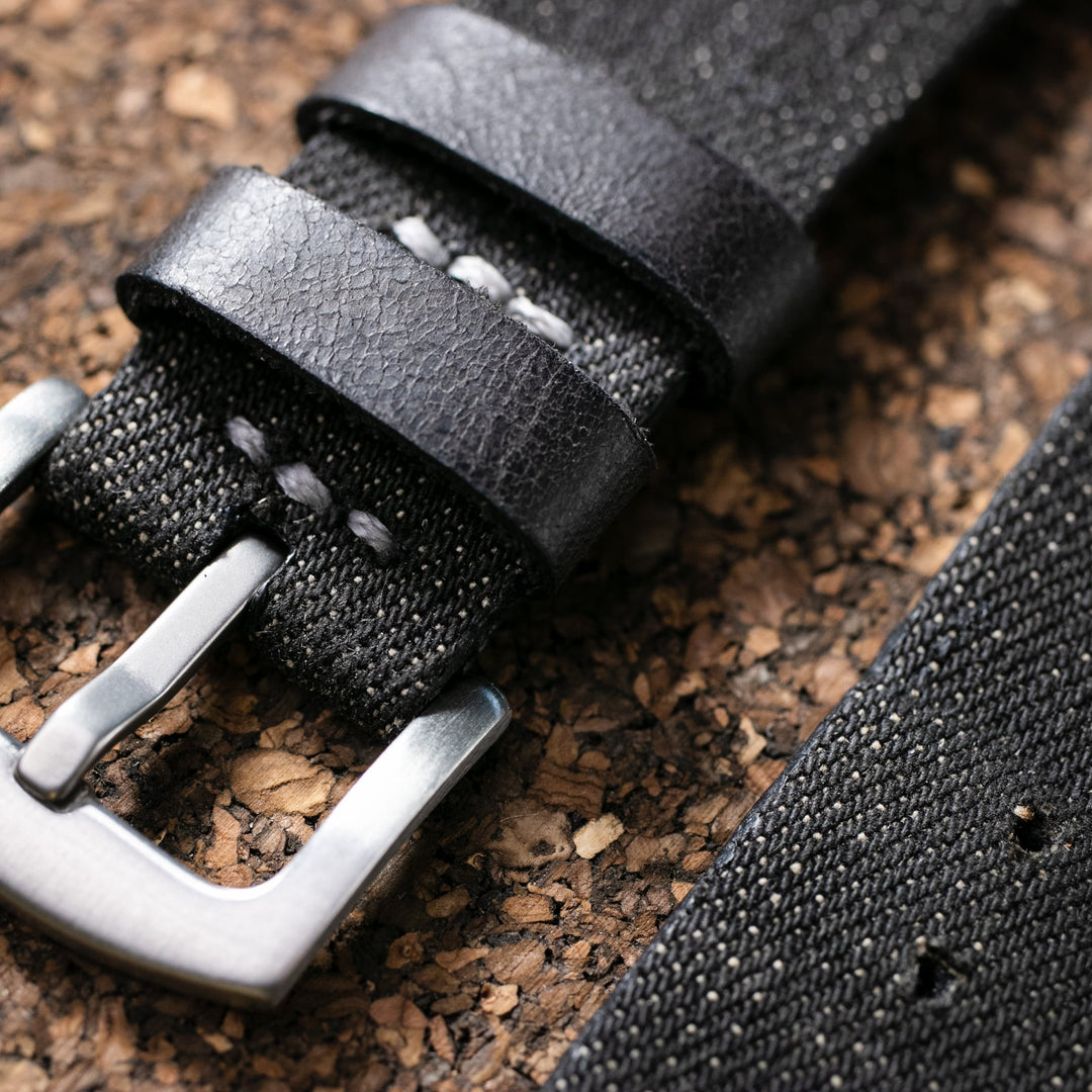 Roarstraps el yapımı kot saat kayışı ile şık ve dayanıklı deri toka detayı