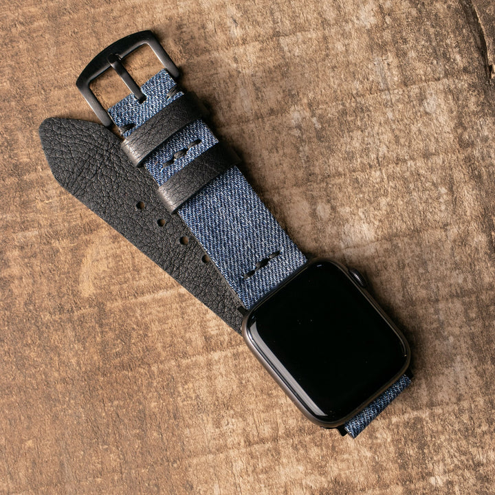 Roarstraps Apple Watch kot kayış siyah klips ile denim dokusu ve şık tasarımı
