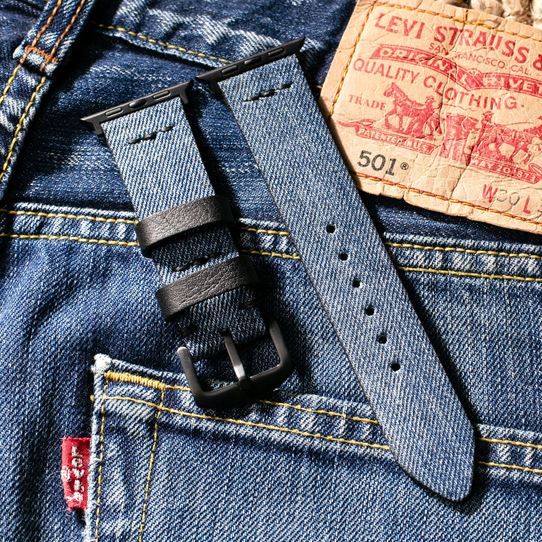 Roarstraps Apple Watch kot kayış, denim görünümünde şık bir deri kayış, mükemmel uyum sağlar