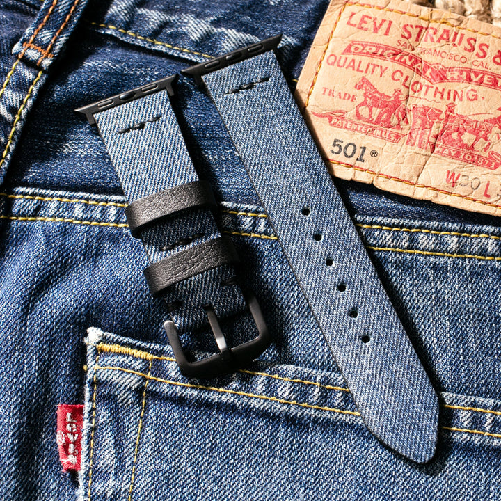 Roarstraps Apple Watch kot kayış, denim görünümünde şık bir deri kayış, mükemmel uyum sağlar