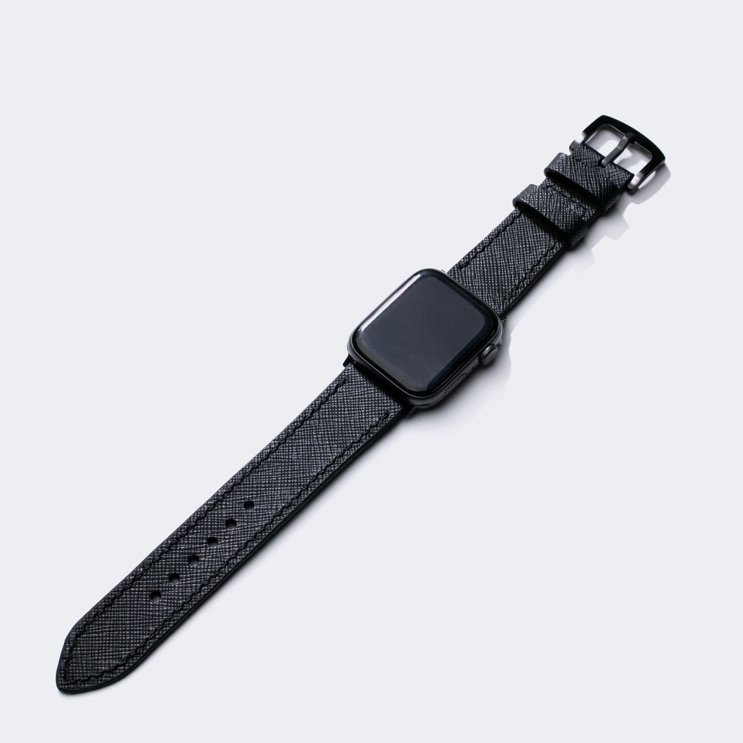 Roarstraps siyah saffiano deri apple watch kayış, şık ve dayanıklı tasarım ile günlük kullanım için ideal