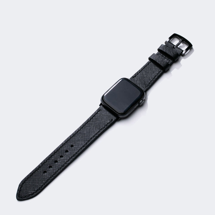 Roarstraps siyah saffiano deri apple watch kayış, şık ve dayanıklı tasarım ile günlük kullanım için ideal
