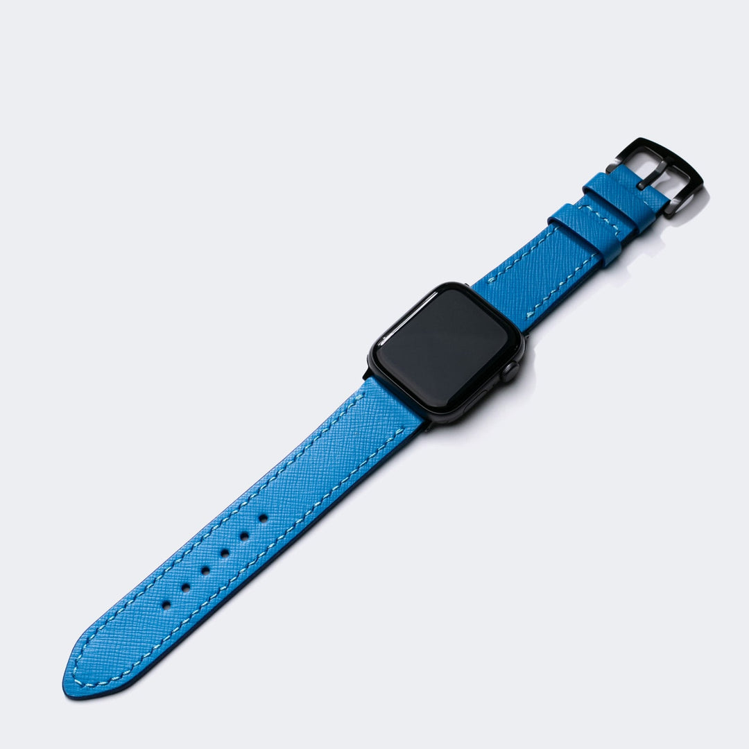 Roarstraps Saffiano deri Apple Watch kayış mavi renk ile şık bir görünüm sunar