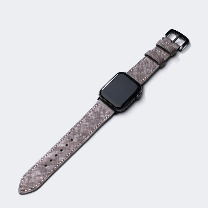 Roarstraps saffiano deri apple watch kayış, şık gri tasarımıyla modern görünüm sunar