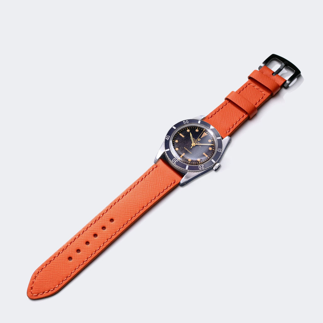Roarstraps saffiano turuncu deri saat kayışı ile şık ve modern saat tasarımı
