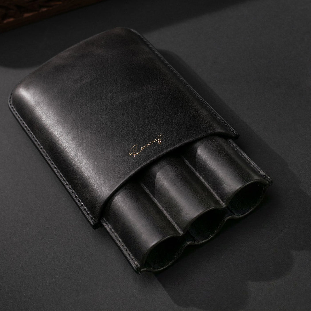Üçlü Deri Puro Kılıfı - Antrasit