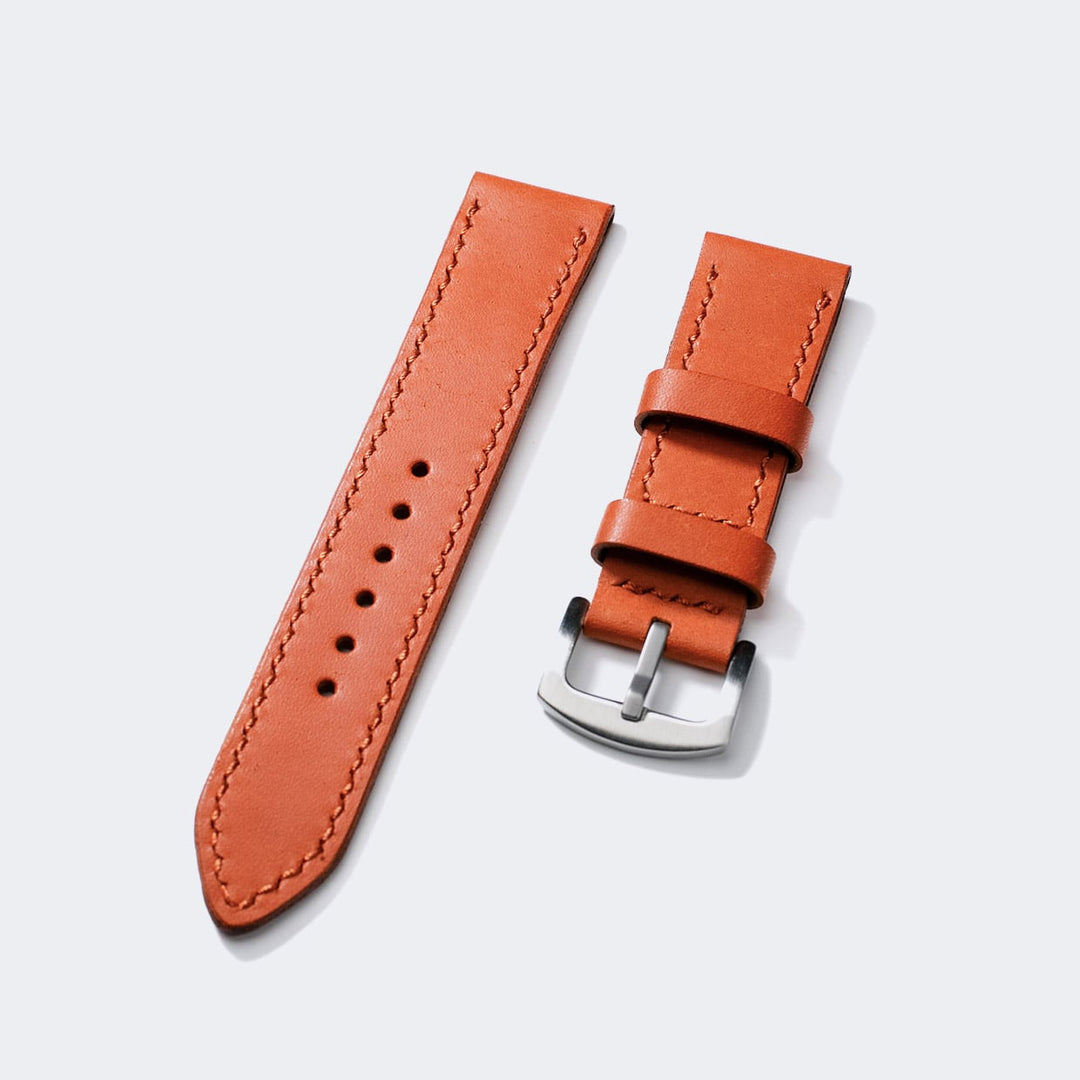 Roarstraps el yapımı deri saat kayışı, şık portakal rengi ve sağlam metal tokalı tasarım
