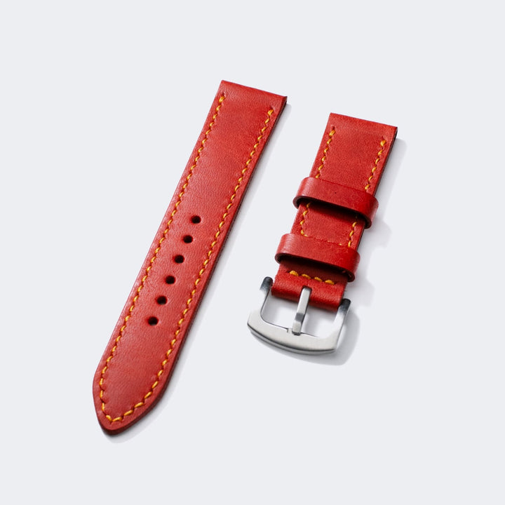 Roarstraps kırmızı deri saat kayışı, şık tasarımı ve metal tokası ile modern kullanım için ideal