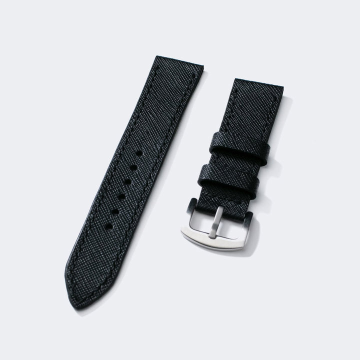 Roarstraps siyah saffiano deri saat kayışı, şık tasarım ve dayanıklı yapıya sahip