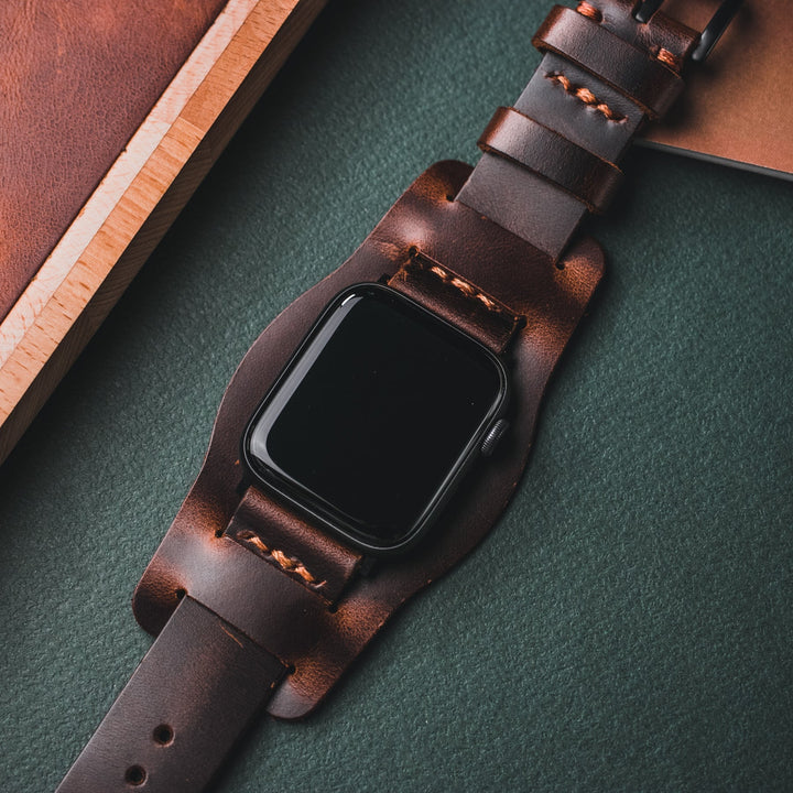 Bund Strap - Çift Kat Deri Apple Watch Kayışı - Antik Kahve - Roarcraft TR