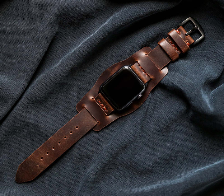 (YENİ) Bund Strap - Apple Watch Deri Saat Kayışı - Antik Kahve