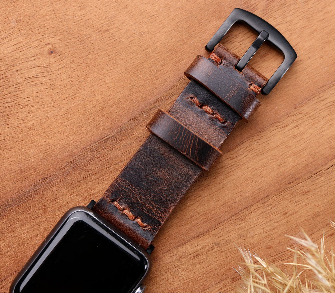 Tek Kat Deri Apple Watch Kordon - Antik Kahve - Roarcraft TR