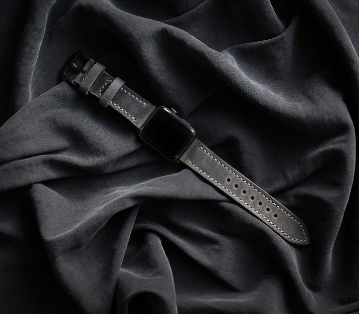 Özel Yapım Apple Watch Deri Saat Kayışı - Antik Gri