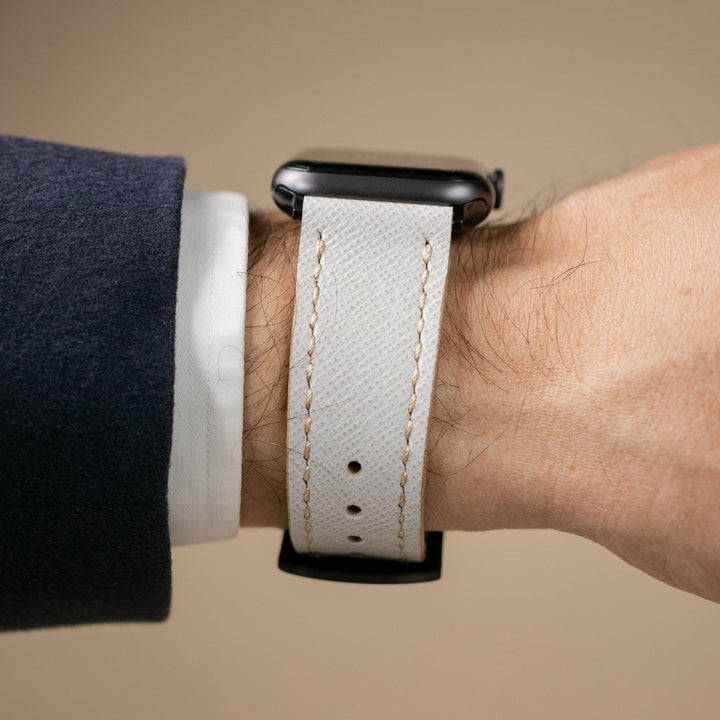 Saffiano Deri Apple Watch Kayış - Kar Beyaz - Roarcraft TR