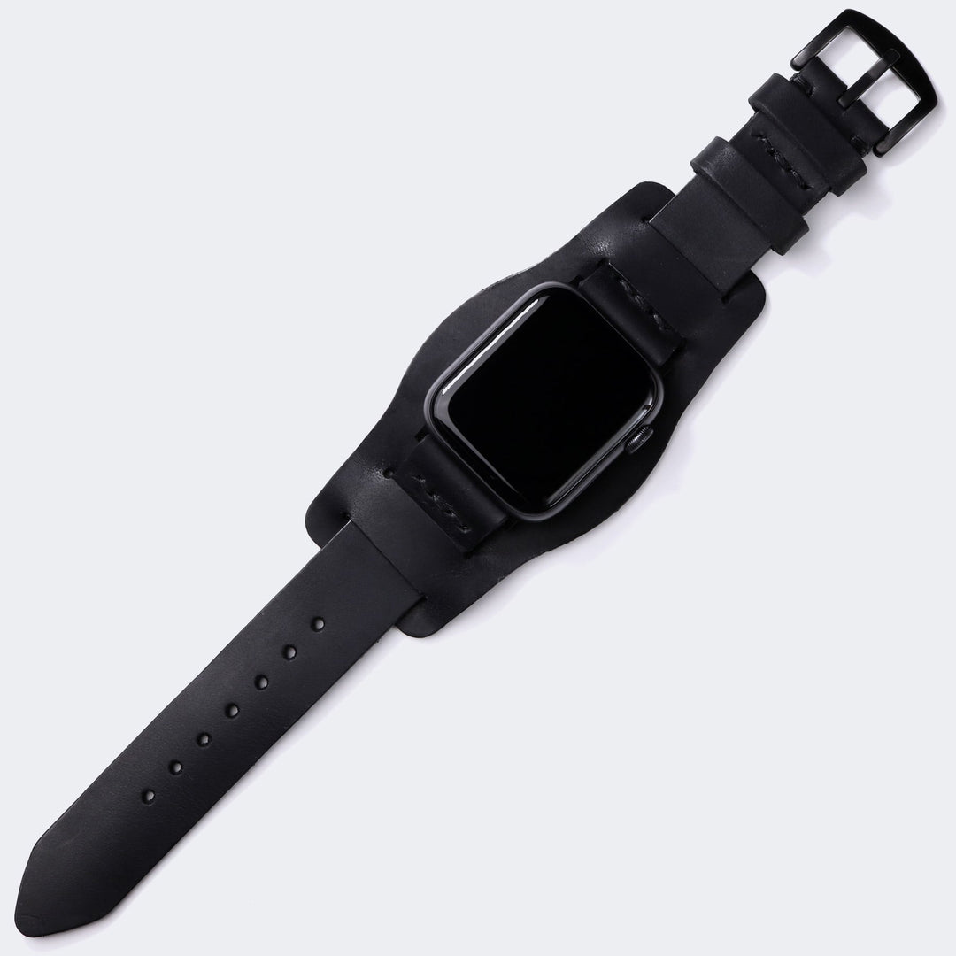 Bund Strap - Tek Kat Deri Apple Watch Kordon - Siyah - Roarcraft TR
