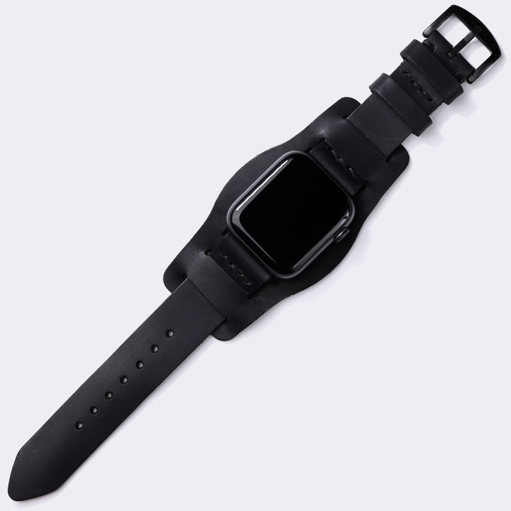 Bund Strap - Tek Kat Deri Apple Watch Kordon - Siyah - Roarcraft TR
