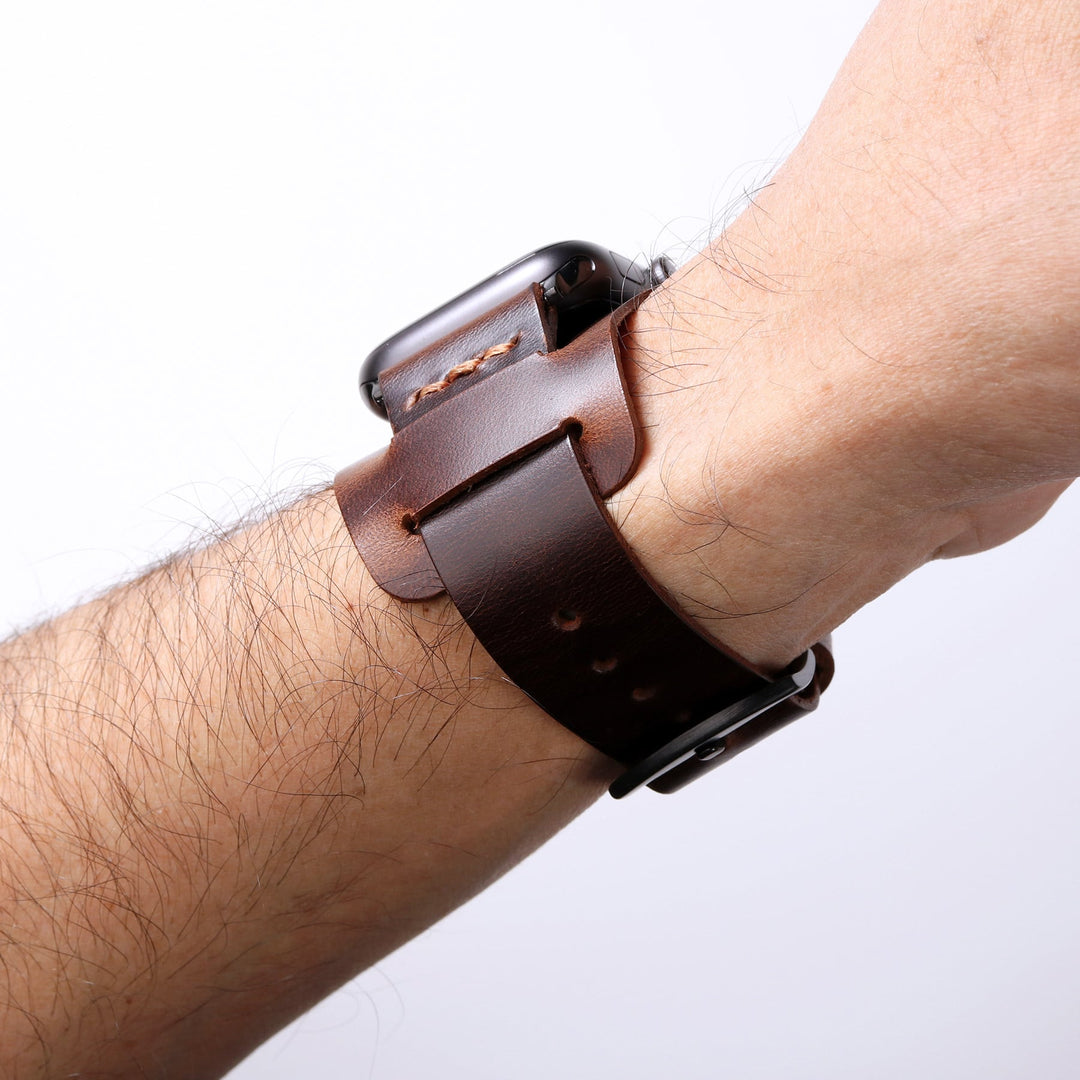 Bund Strap - Tek Kat Deri Apple Watch Kordon - Antik Kahve - Roarcraft TR