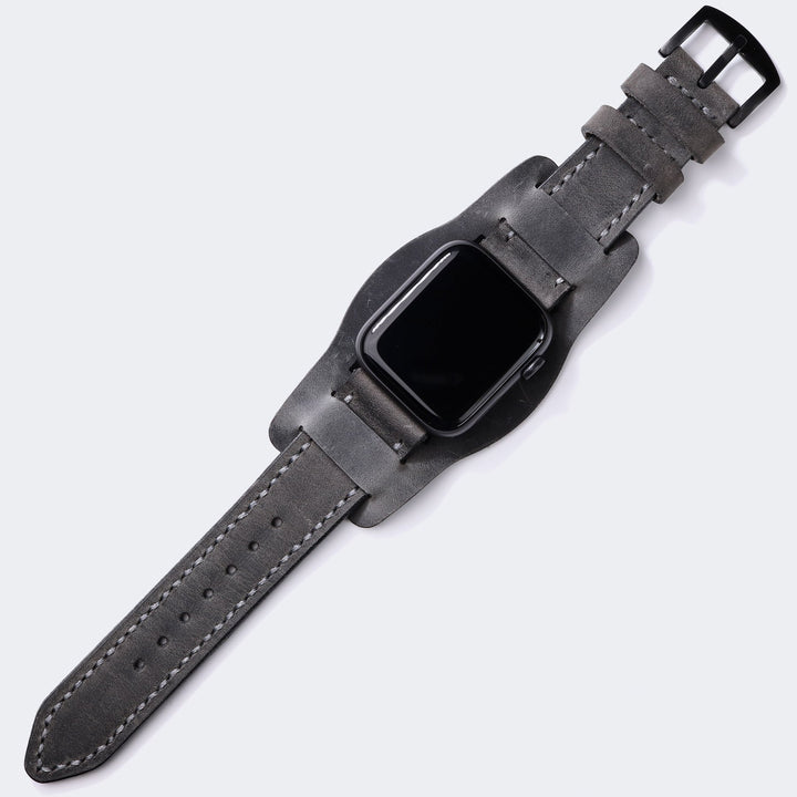Bund Strap - Çift Kat Deri Apple Watch Kayışı - Antik Gri - Roarcraft TR