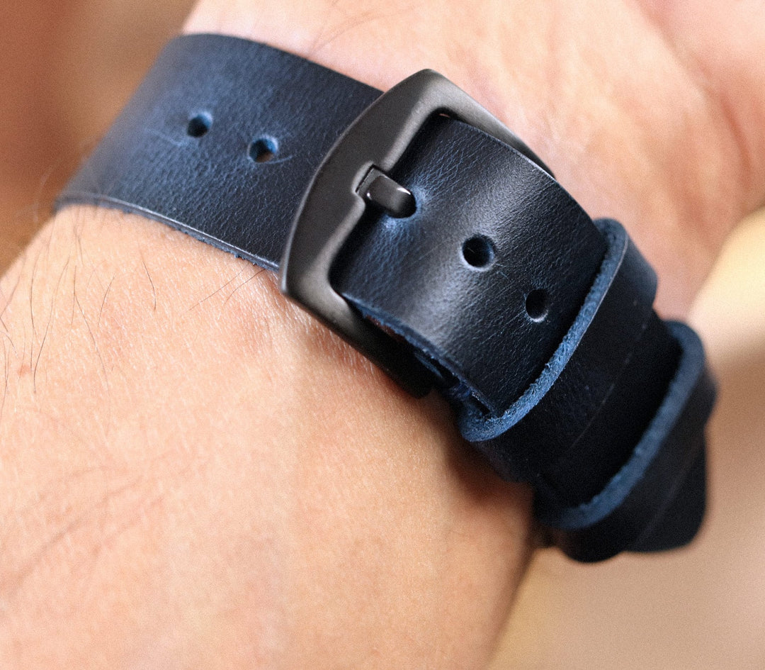 Bund Strap - Tek Kat Deri Apple Watch Kordon - Indigo Mavi - Roarcraft TR