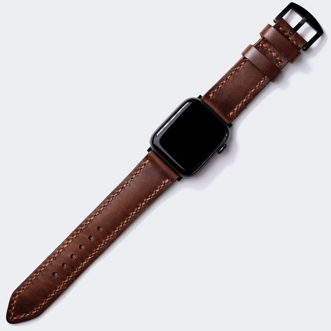 Çift Kat Deri Apple Watch Kayışı - Antik Kahve - Roarcraft TR