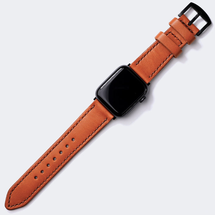 Çift Kat Deri Apple Watch Kayışı - Konyak - Roarcraft TR