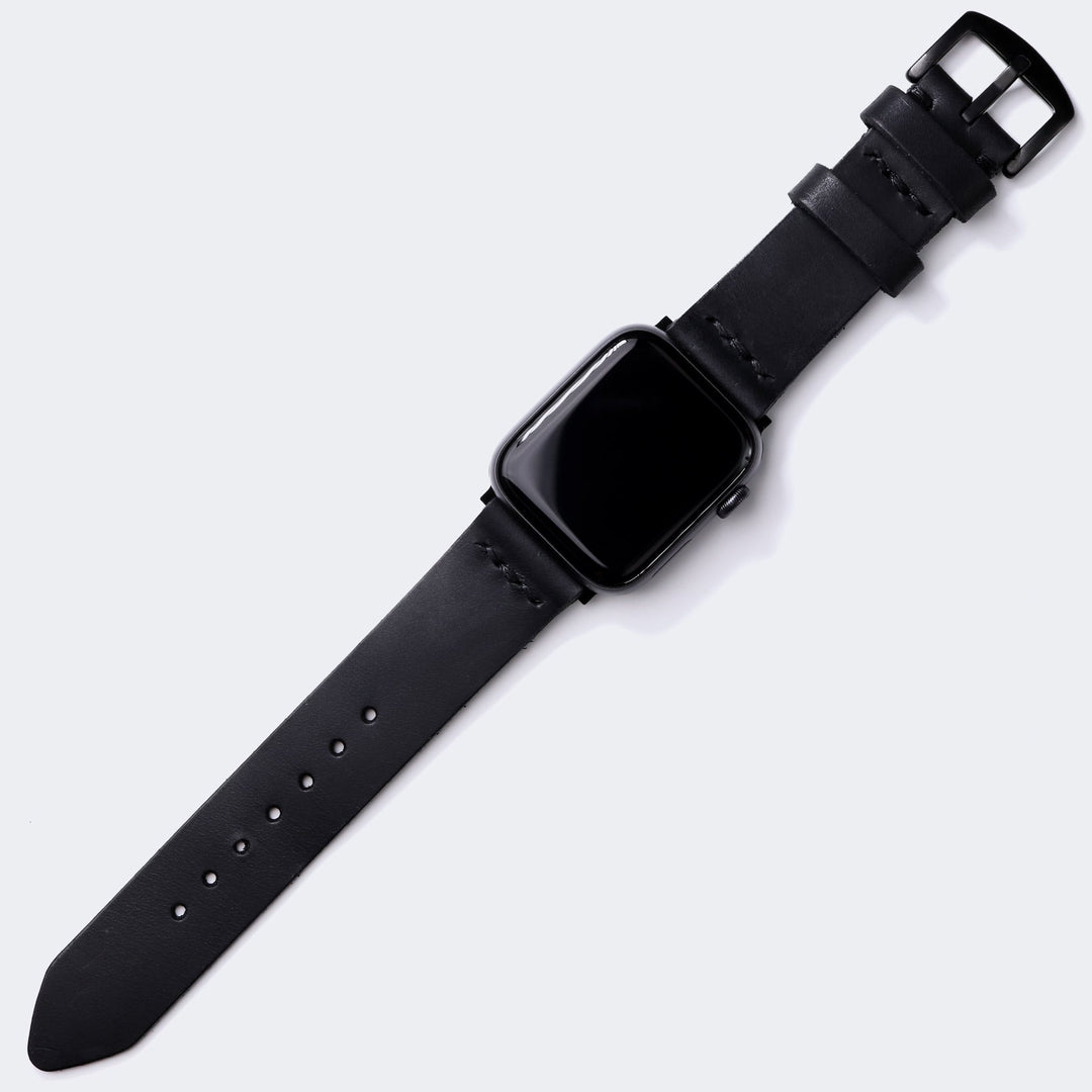 Tek Kat Deri Apple Watch Kordon - Siyah - Roarcraft TR