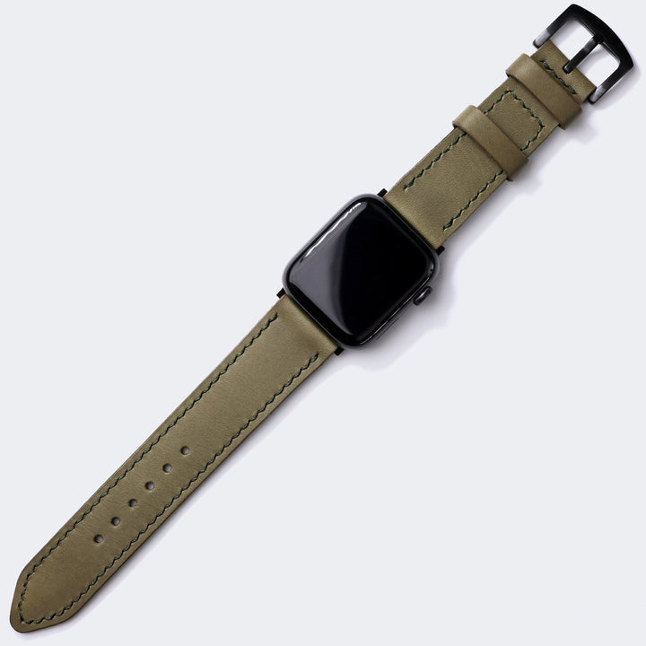 Roarstraps el yapımı deri Apple Watch kayışı, zeytin yeşili rengiyle şık ve dayanıklı bir seçenek