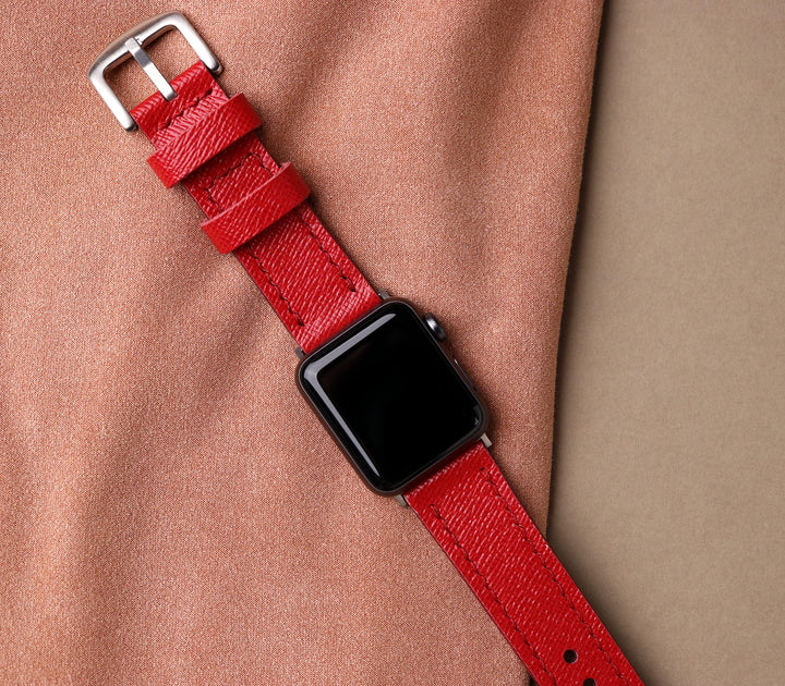 Saffiano Deri Apple Watch Kayış - Ateş Kırmızı - Roarcraft TR