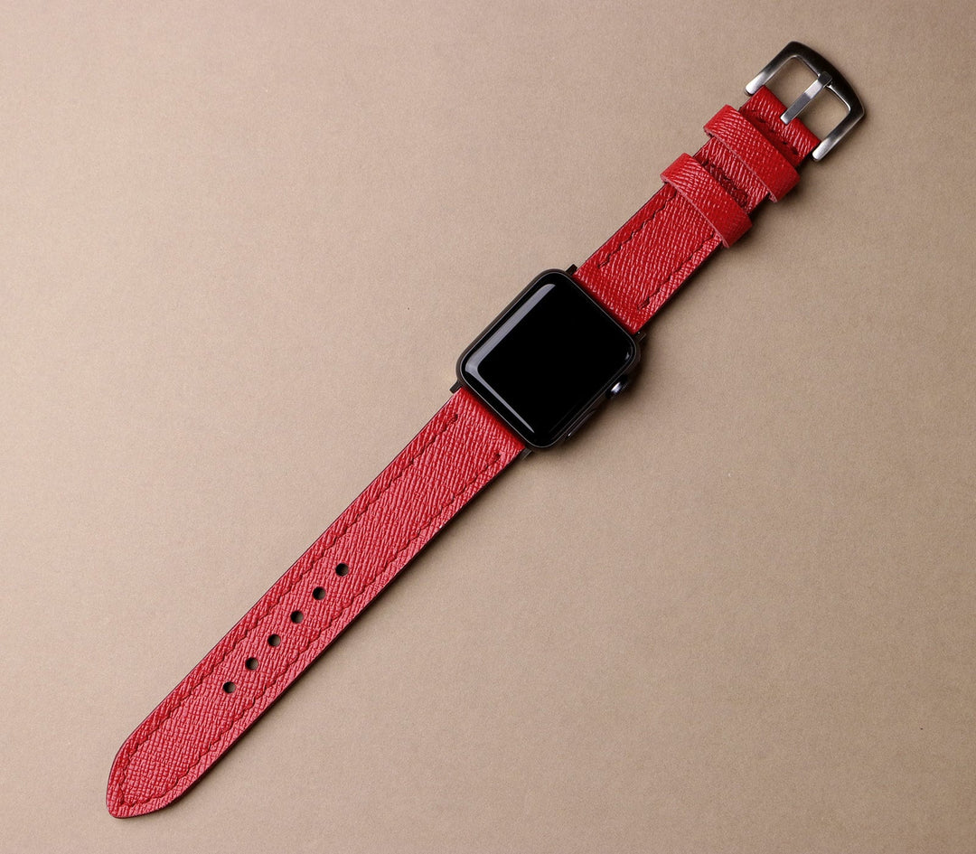 Saffiano Deri Apple Watch Kayış - Ateş Kırmızı - Roarcraft TR