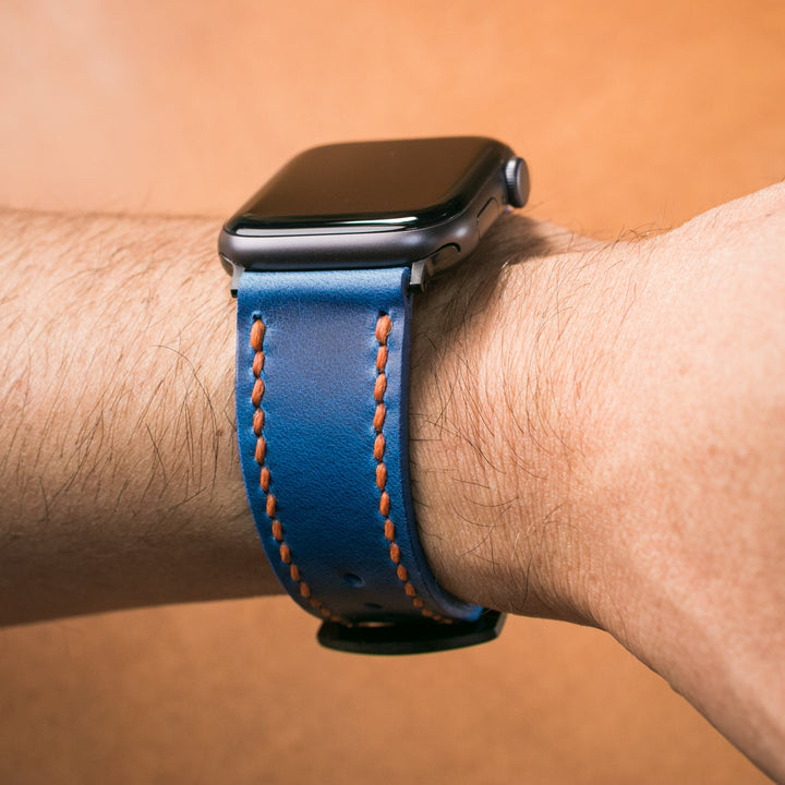 Çift Kat Deri Apple Watch Kayışı - Kobalt Mavi - Roarcraft TR