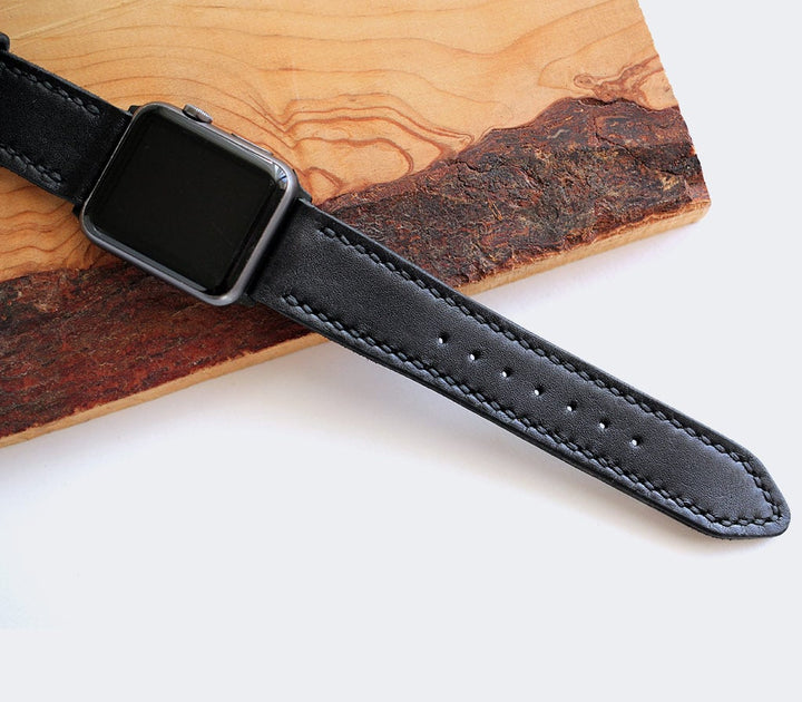 Özel Yapım Apple Watch Deri Saat Kayışı - Siyah