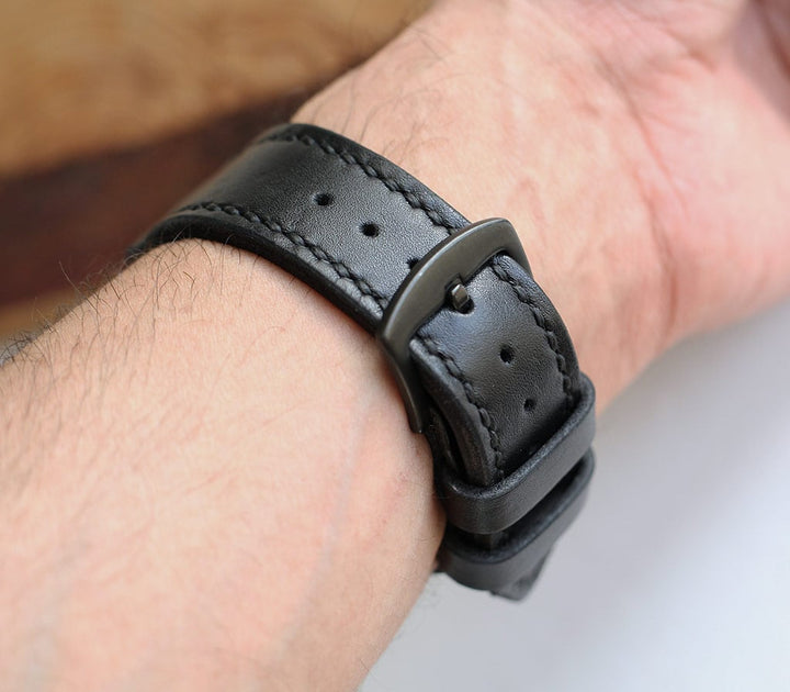 Özel Yapım Apple Watch Deri Saat Kayışı - Siyah