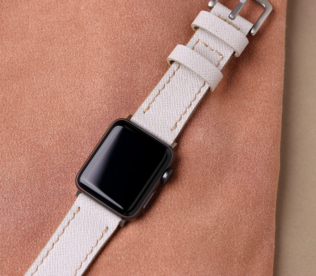 Saffiano Deri Apple Watch Kayış - Kar Beyaz - Roarcraft TR