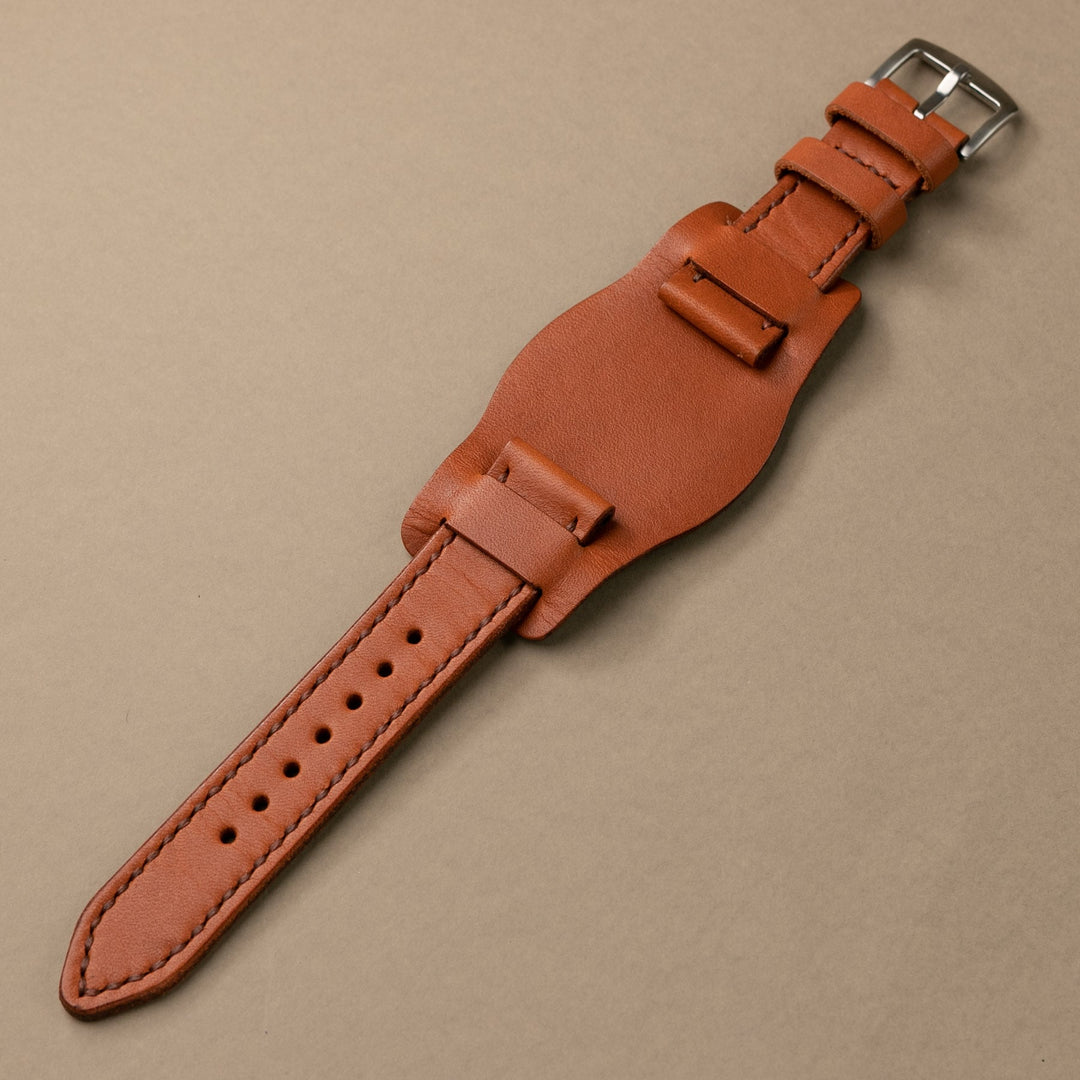 Bund Strap - Çift Katlı Deri Saat Kayışı - Konyak - Roarcraft TR
