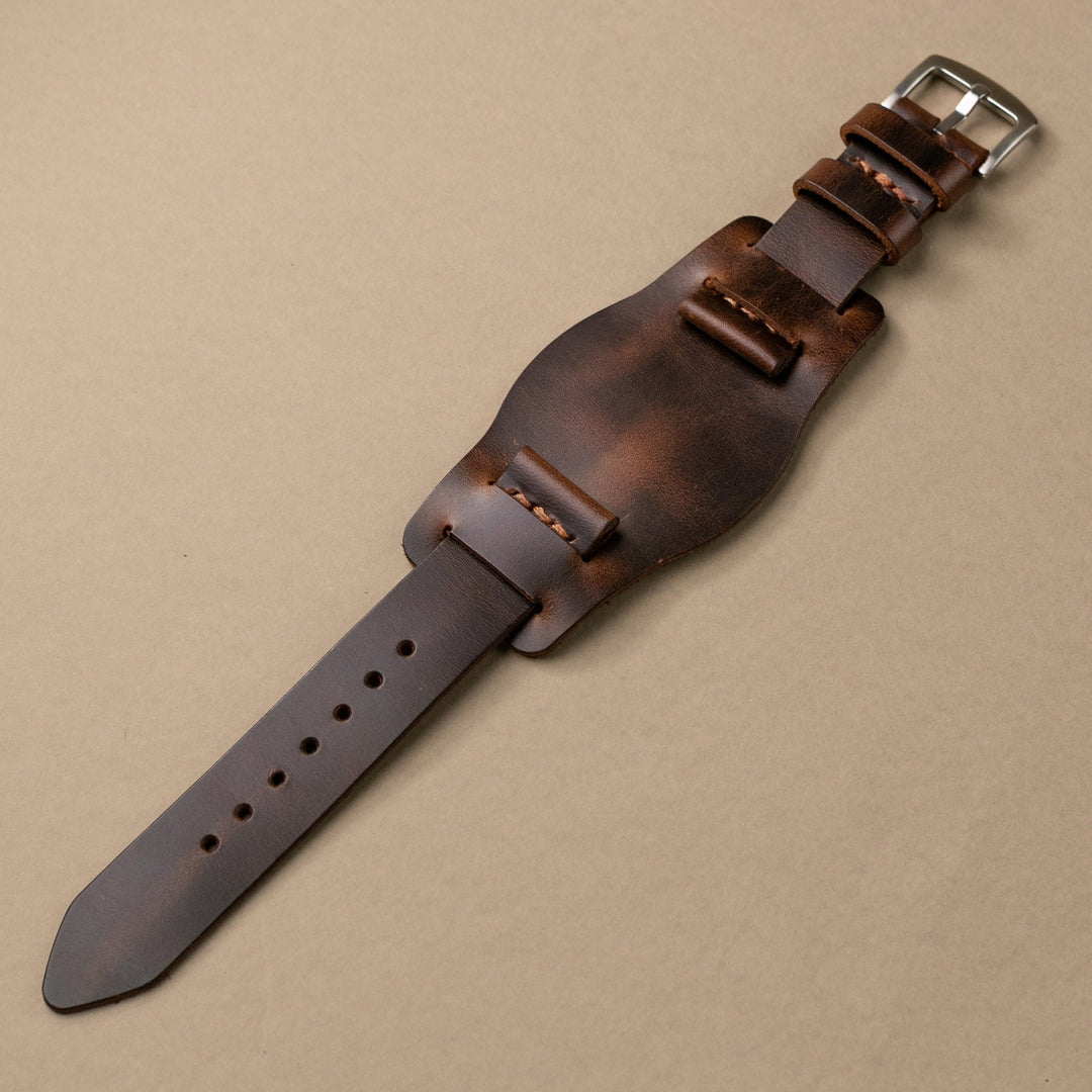 Bund Strap - Tek Kat Deri Saat Kayışı - Antik Kahve - Roarcraft TR