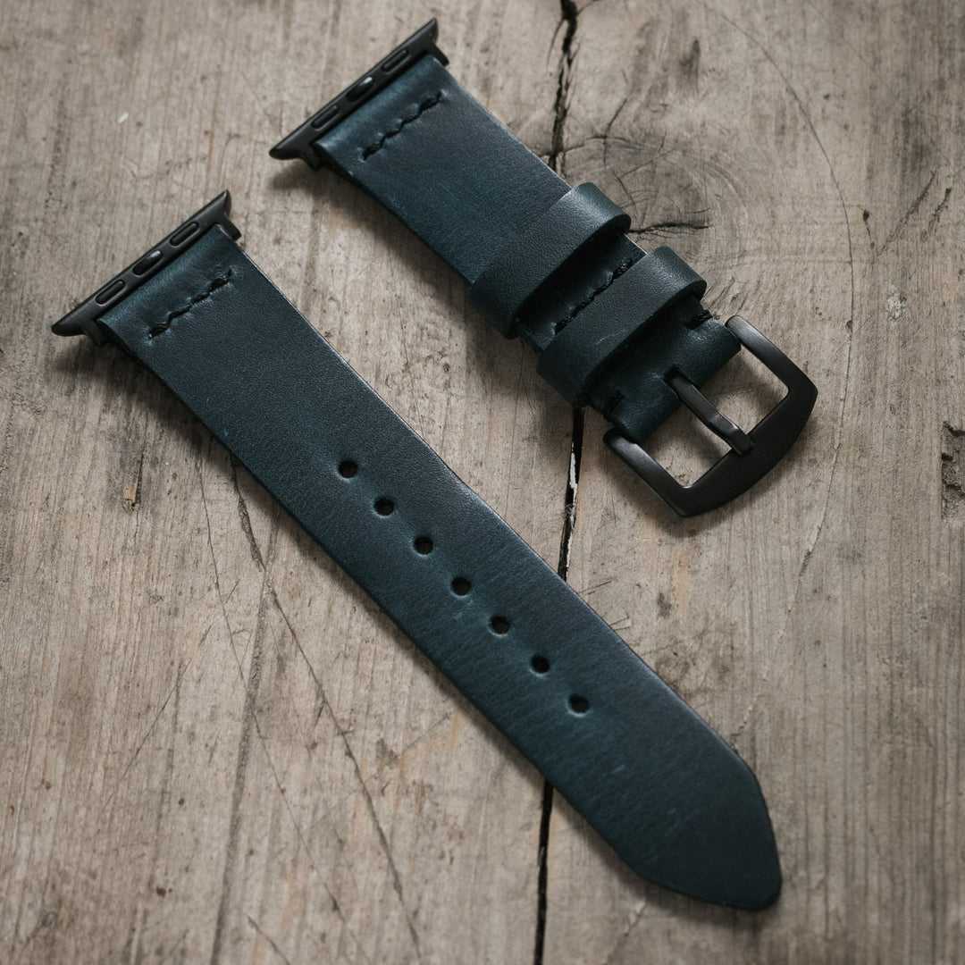 Tek Kat Deri Apple Watch Kordon - Mavi Mercan - Roarcraft TR