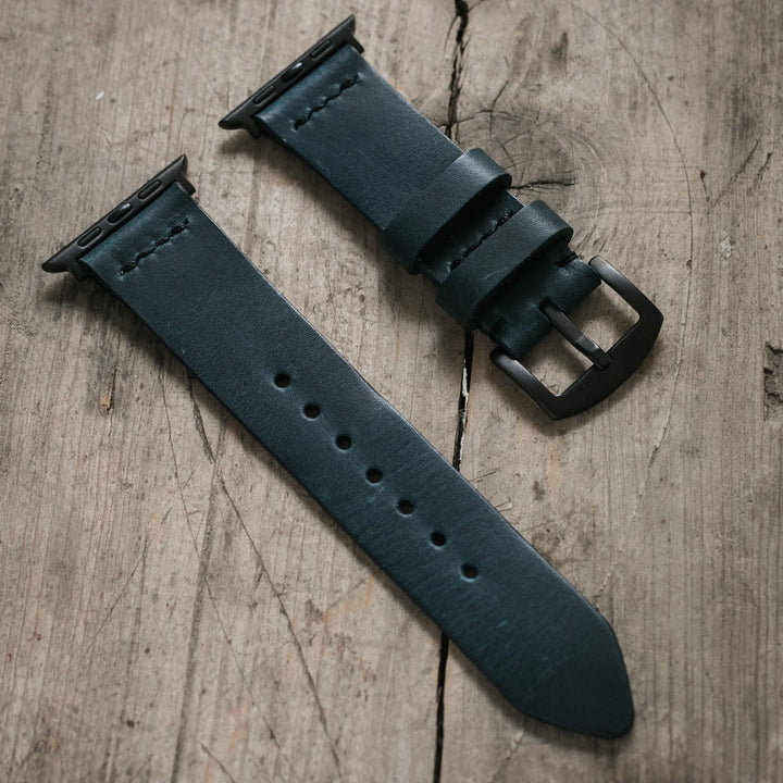 Tek Kat Deri Apple Watch Kordon - Mavi Mercan - Roarcraft TR