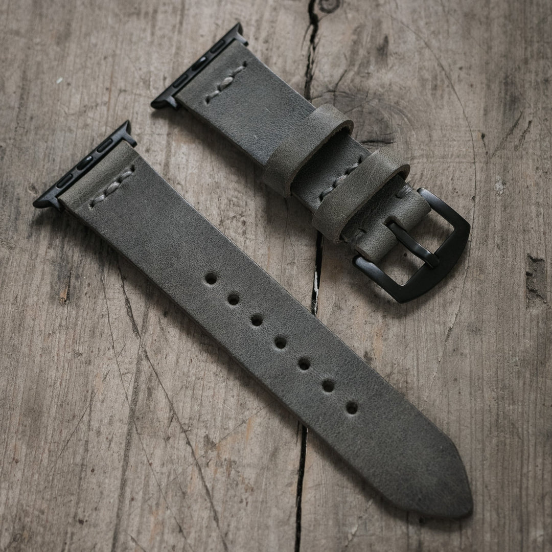 Tek Kat Deri Apple Watch Kordon - Antik Gri - Roarcraft TR