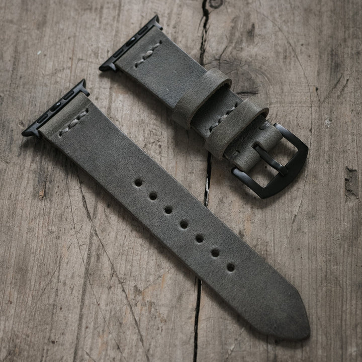 Tek Kat Deri Apple Watch Kordon - Antik Gri - Roarcraft TR