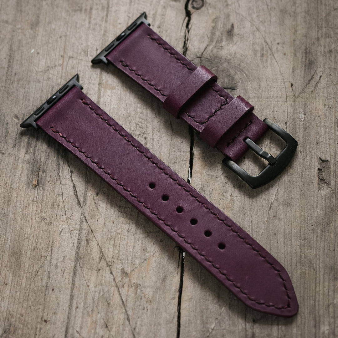 Roarstraps el yapımı deri Apple Watch kayışı, mor renkte, kaliteli işçilikle tasarlandı