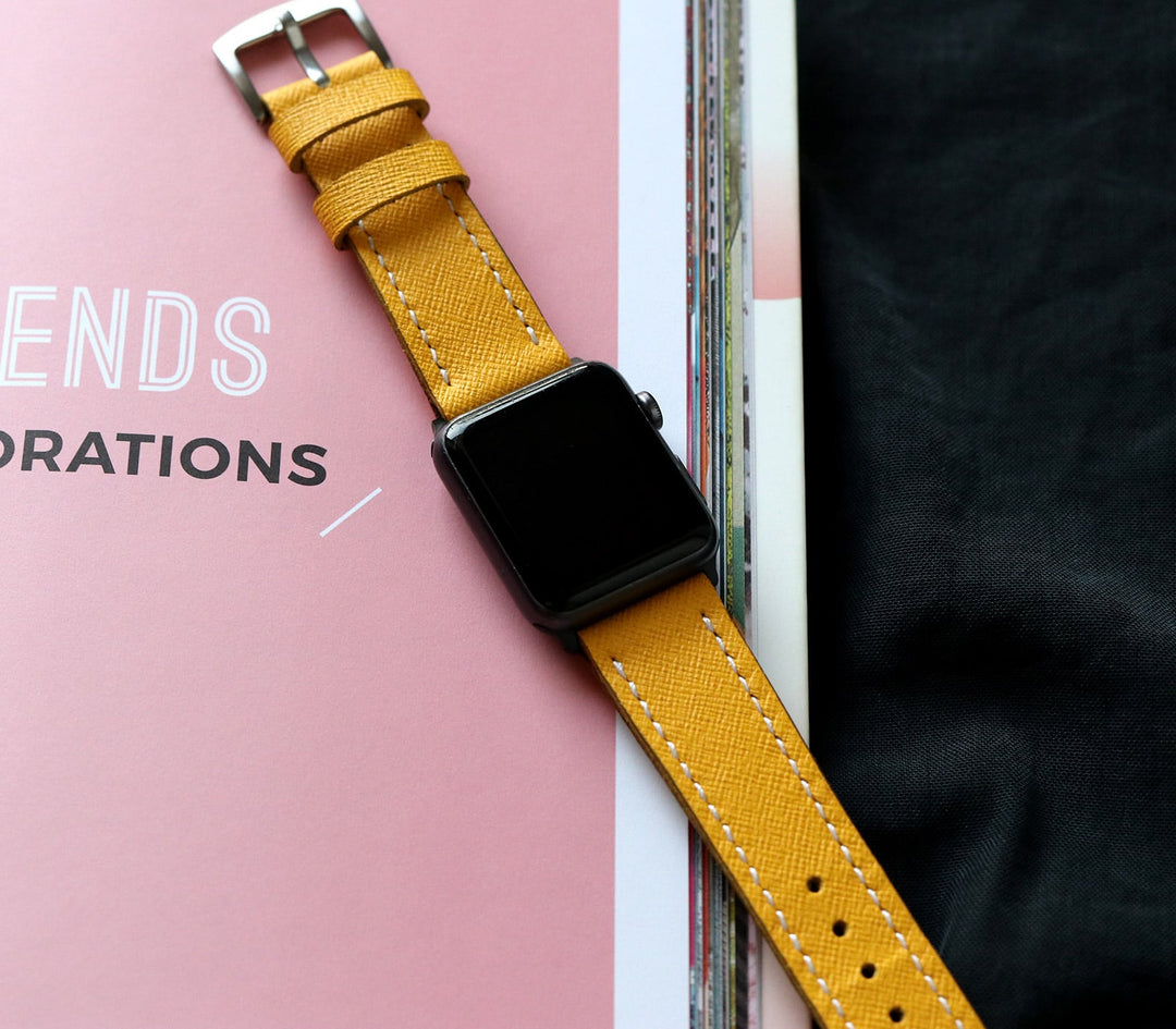 Özel Yapım Apple Watch Deri Saat Kayışı - Lemon Saffiano