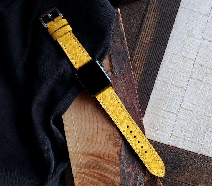 Özel Yapım Apple Watch Deri Saat Kayışı - Lemon Saffiano