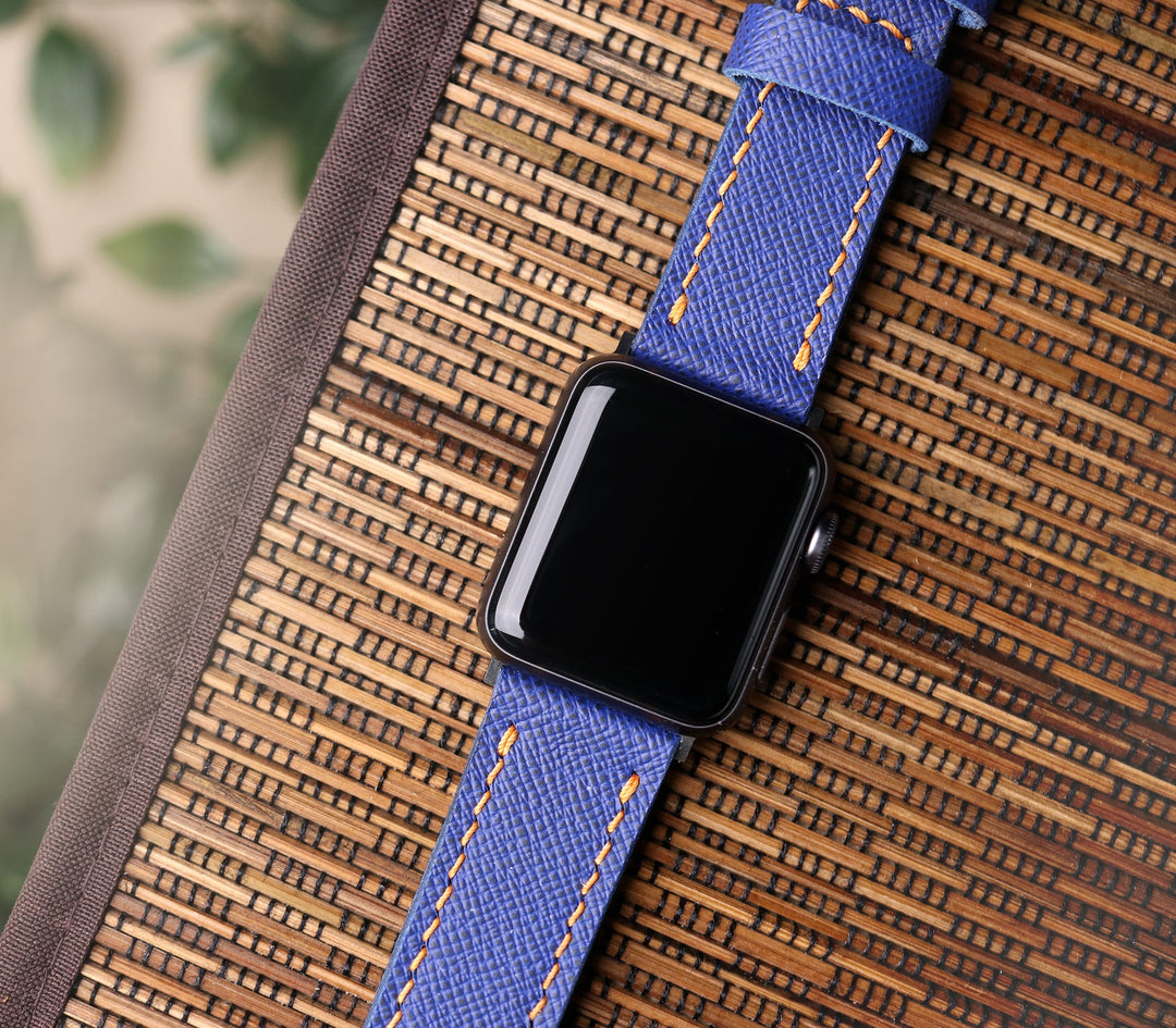 Saffiano Deri Apple Watch Kayış - Saks Mavi - Roarcraft TR