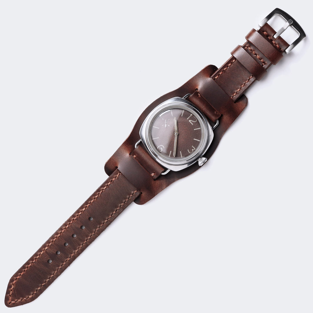 Bund Strap - Çift Katlı Deri Saat Kayışı - Antik Kahve - Roarcraft TR